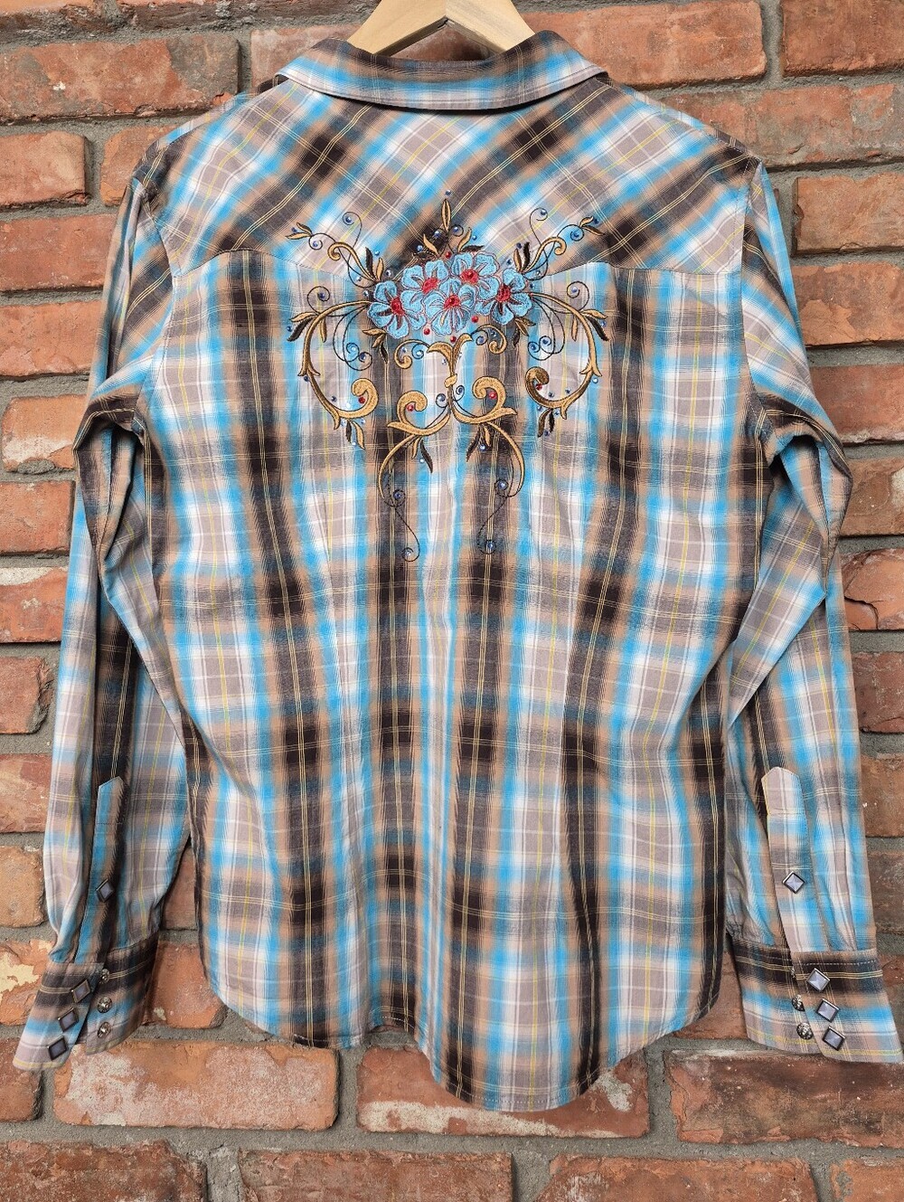 Panhandle Slim Embellished Western Plaid Snap Shirt Rodeo Cowgirl